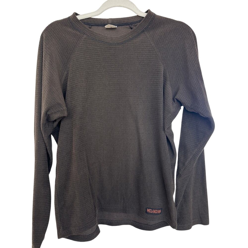 Melanzana Melly Men's Brown Micro Grid Fleece Crewneck Long Sleeve Small USA